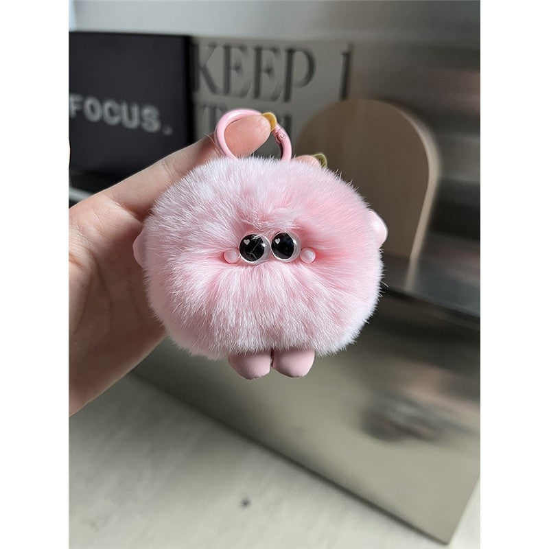 Fluffy Rex Rabbit Fur Bread Keychain